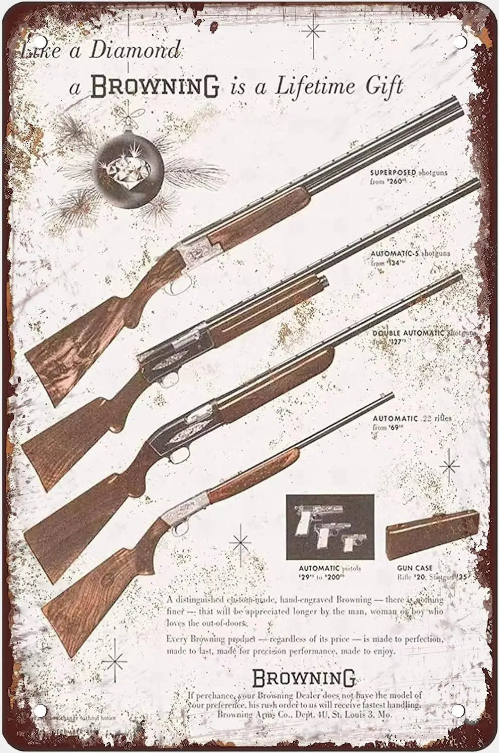 Tin Sign Hunting Gun Like A Diamond A Browning Is A Lifetime Gift Vintage Poster Bar Man Cave Hunting House Living Room
