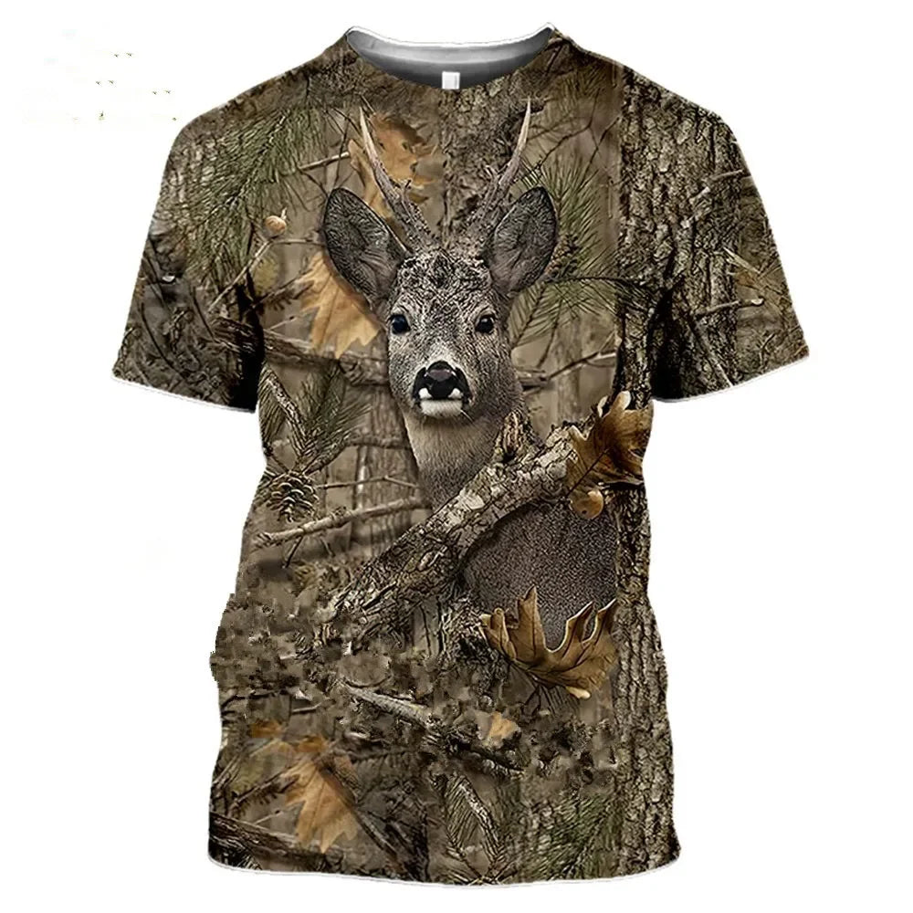 Men's and women's camouflage hunting animal 3D T-shirt,deer,wild boar,wolf print short sleeved shirt,urban fashion
