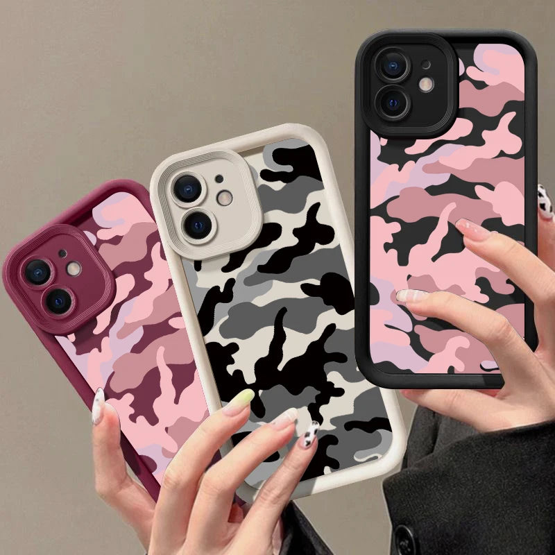 Camouflage Shockproof iPhone Case – Soft TPU Silicone Cover (Models 7–16 Pro Max)