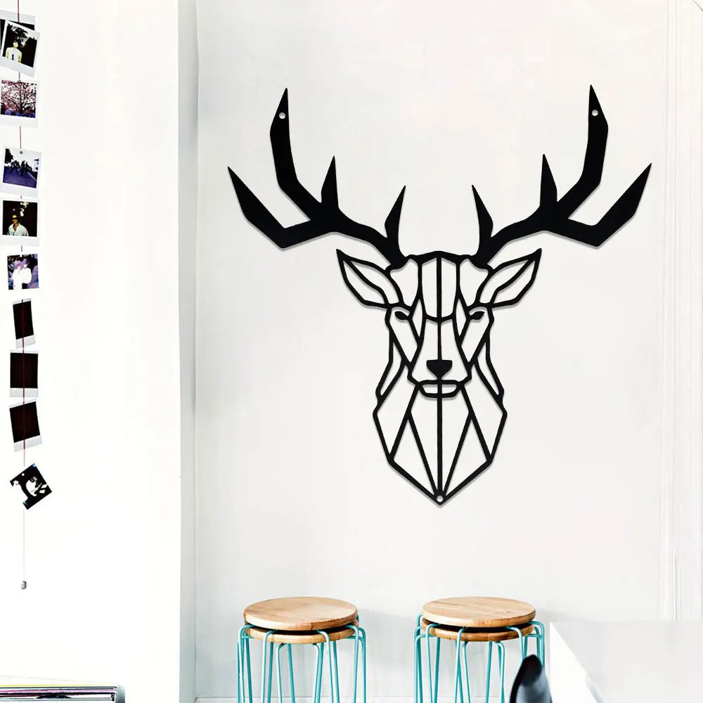 Laser Engraved Metal Iron Deer Head Hollow Out Silhouette Decorative Painting Minimalism Home Crafts Indoor Outdoor Art Wall