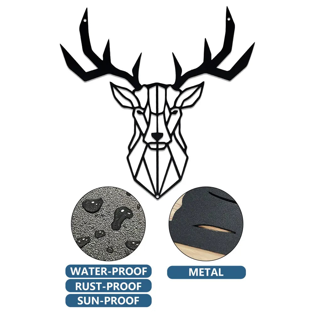 Laser Engraved Metal Iron Deer Head Hollow Out Silhouette Decorative Painting Minimalism Home Crafts Indoor Outdoor Art Wall