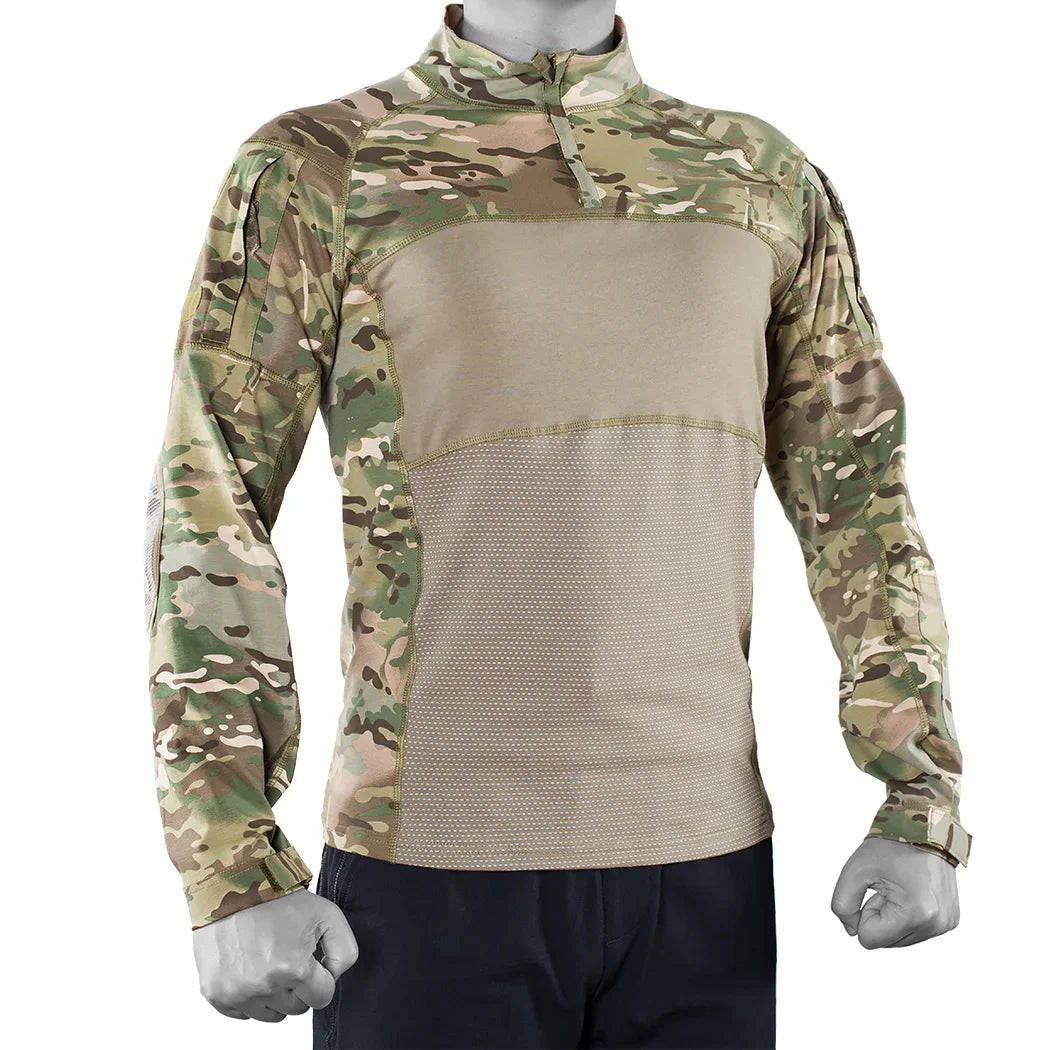Mens Tactical Shirt 1/4 Zip Hunting Cothes Combat Shirts Fishing Hiking Shirts Casual Pullover Tops Wear-Resistance