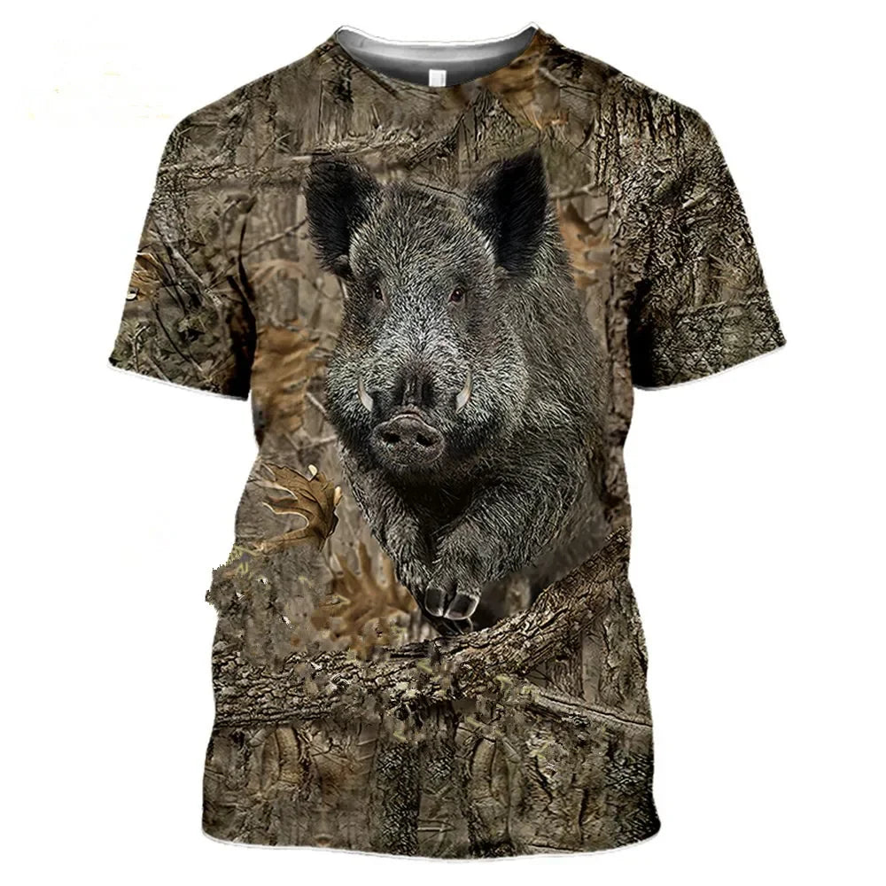 Men's and women's camouflage hunting animal 3D T-shirt,deer,wild boar,wolf print short sleeved shirt,urban fashion