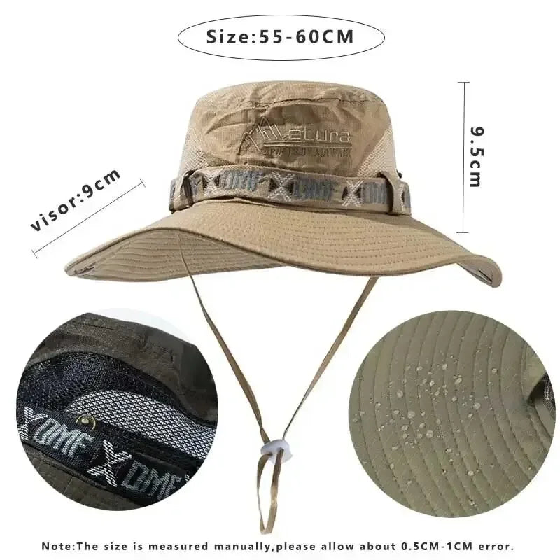 Camo Mesh Safari Hat – Wide Brim Hunting, Hiking & Fishing Sun Protection Cap