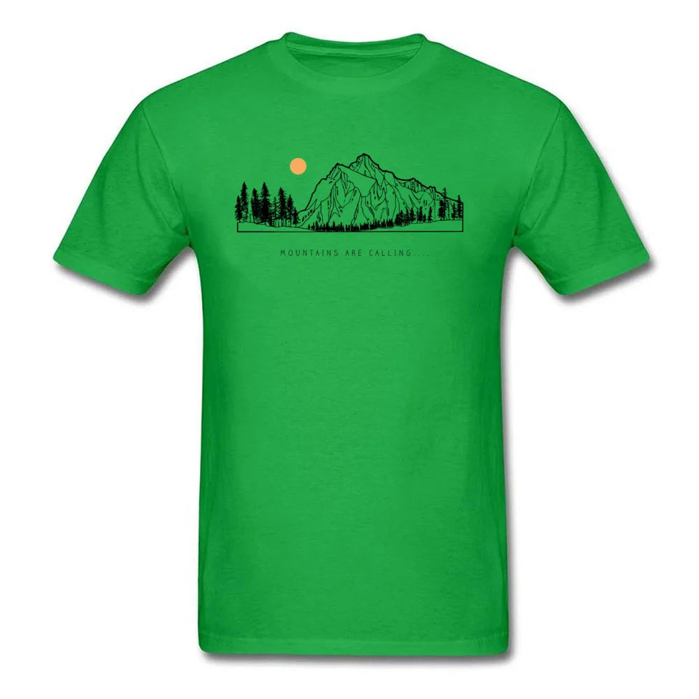 Tops Shirts Mountains are Calling Autumn Hot Sale Unique Short Sleeve Pure Cotton Round Neck Mens T-shirts Unique Tee Shirt