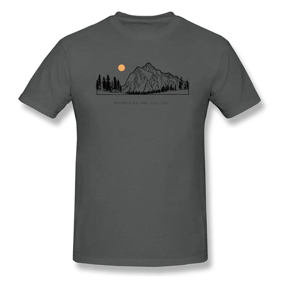 Tops Shirts Mountains are Calling Autumn Hot Sale Unique Short Sleeve Pure Cotton Round Neck Mens T-shirts Unique Tee Shirt
