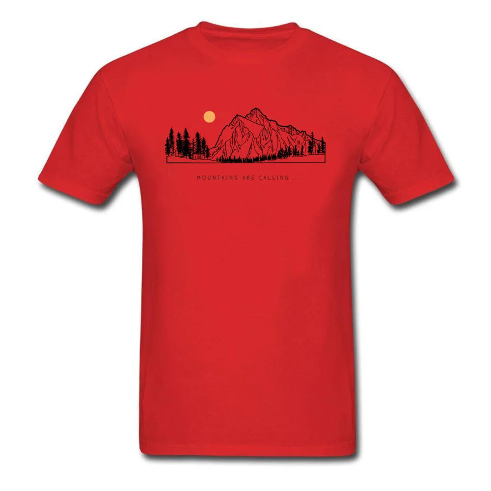 Tops Shirts Mountains are Calling Autumn Hot Sale Unique Short Sleeve Pure Cotton Round Neck Mens T-shirts Unique Tee Shirt