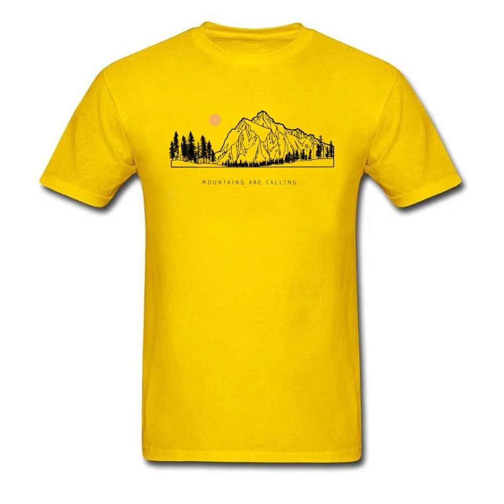 Tops Shirts Mountains are Calling Autumn Hot Sale Unique Short Sleeve Pure Cotton Round Neck Mens T-shirts Unique Tee Shirt