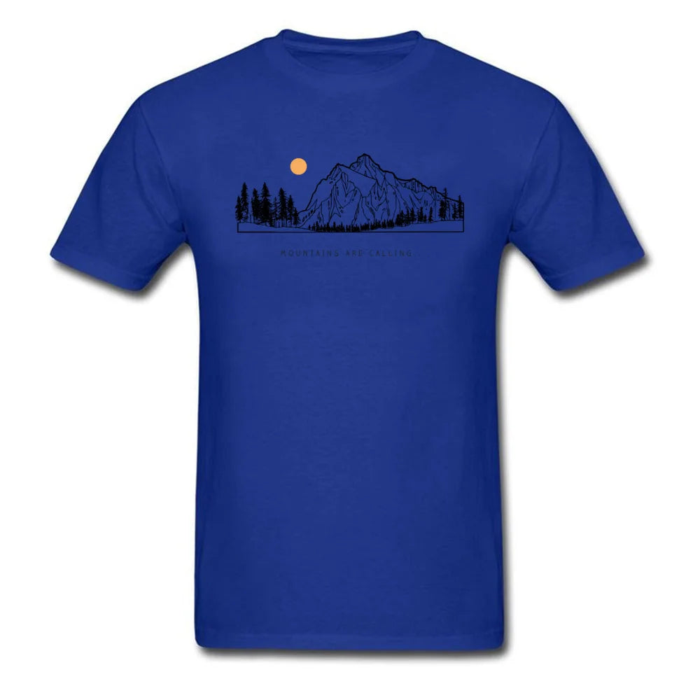 Tops Shirts Mountains are Calling Autumn Hot Sale Unique Short Sleeve Pure Cotton Round Neck Mens T-shirts Unique Tee Shirt