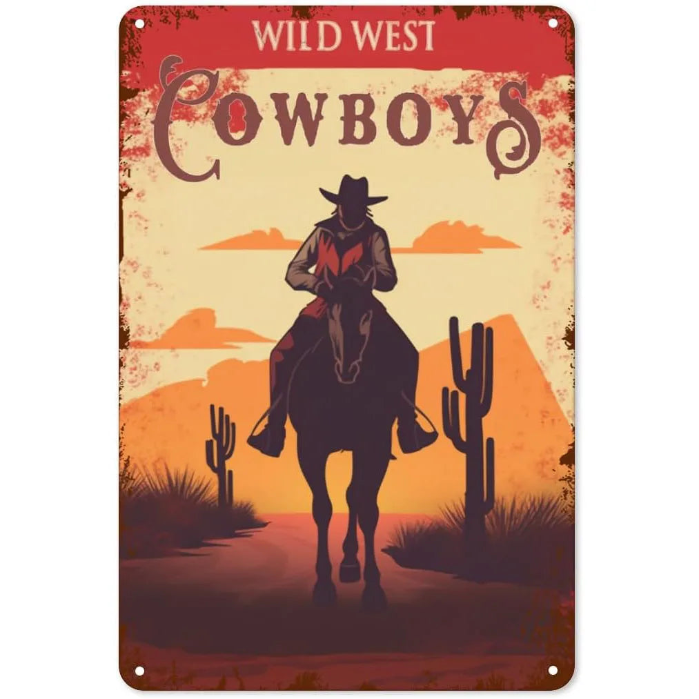 Wild West Cowboys Vintage Metal Tin Signs Wall Decor for Home Garden Garage Man Cave Bars Cafe Clubs Retro Posters Plaque