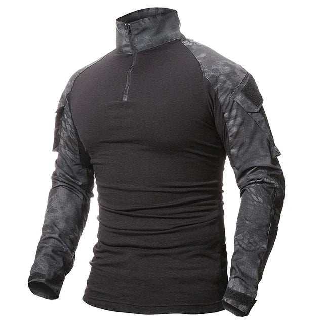Mens US Army Tactical Multicam Military Combat Black T-Shirt Long Sleeve CP Camouflage Airsoft Shirts Camping Hunting Clothing