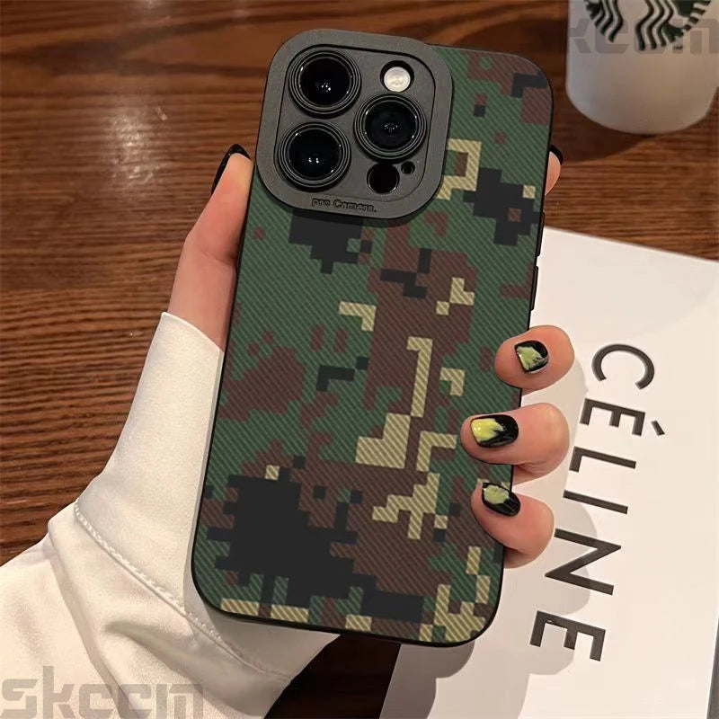 Graffiti Army Green Camo iPhone Case – Soft Cover for 7–16 Pro Max
