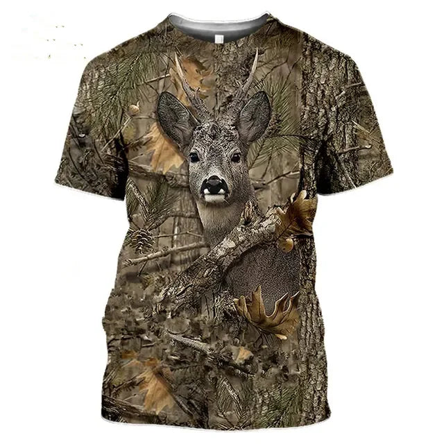 Men's and women's camouflage hunting animal 3D T-shirt,deer,wild boar,wolf print short sleeved shirt,urban fashion