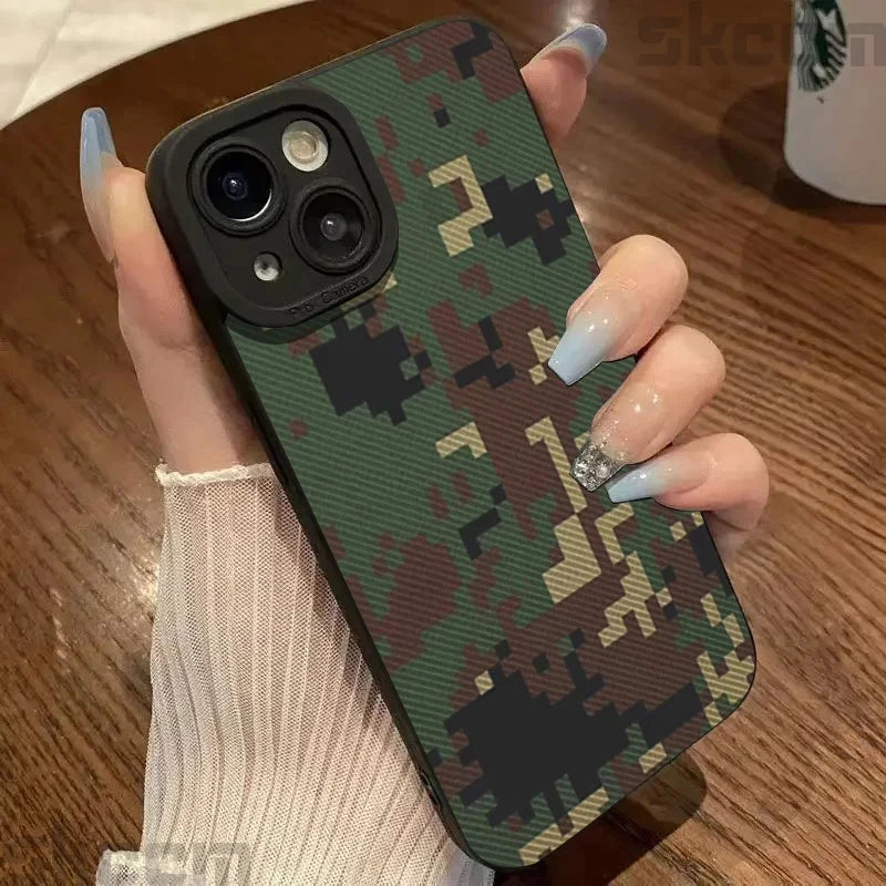 Graffiti Army Green Camo iPhone Case – Soft Cover for 7–16 Pro Max