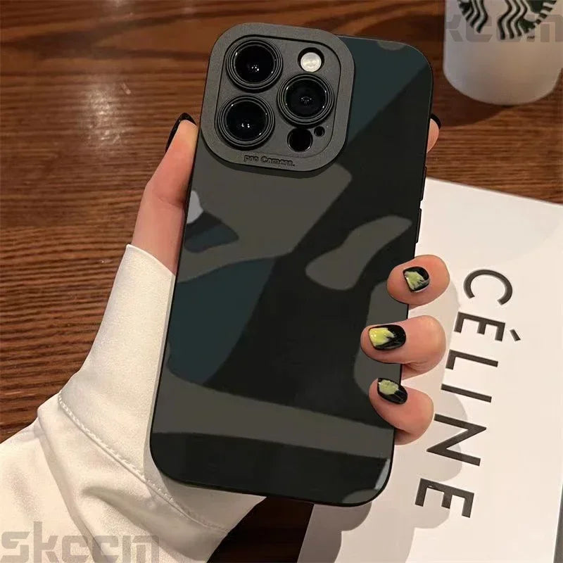 Graffiti Army Green Camo iPhone Case – Soft Cover for 7–16 Pro Max