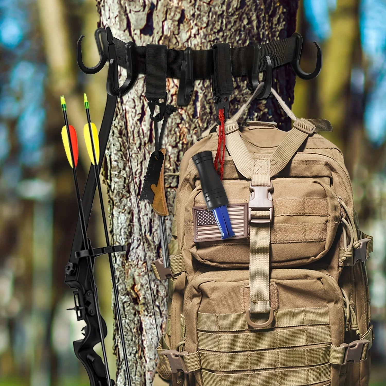 Tree Stand Gear Hanger Strap – Multi-Hook Accessory Holder for Hunting & Camping