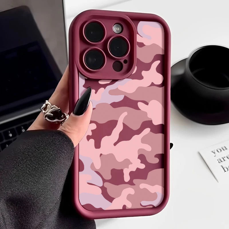 Camouflage Shockproof iPhone Case – Soft TPU Silicone Cover (Models 7–16 Pro Max)