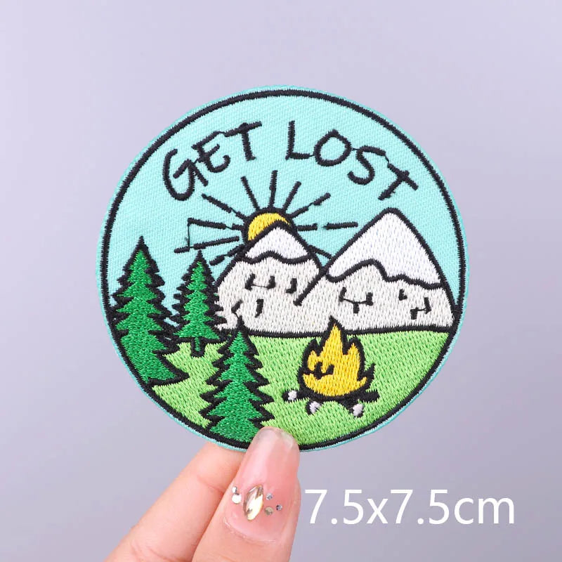 Nature & Wildlife Embroidered Iron-On Patch – Mountains, Animals & Adventure Design