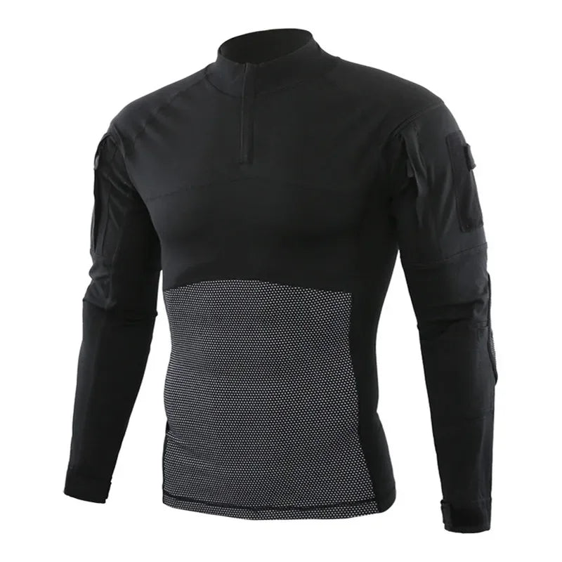 Mens Tactical Shirt 1/4 Zip Hunting Cothes Combat Shirts Fishing Hiking Shirts Casual Pullover Tops Wear-Resistance