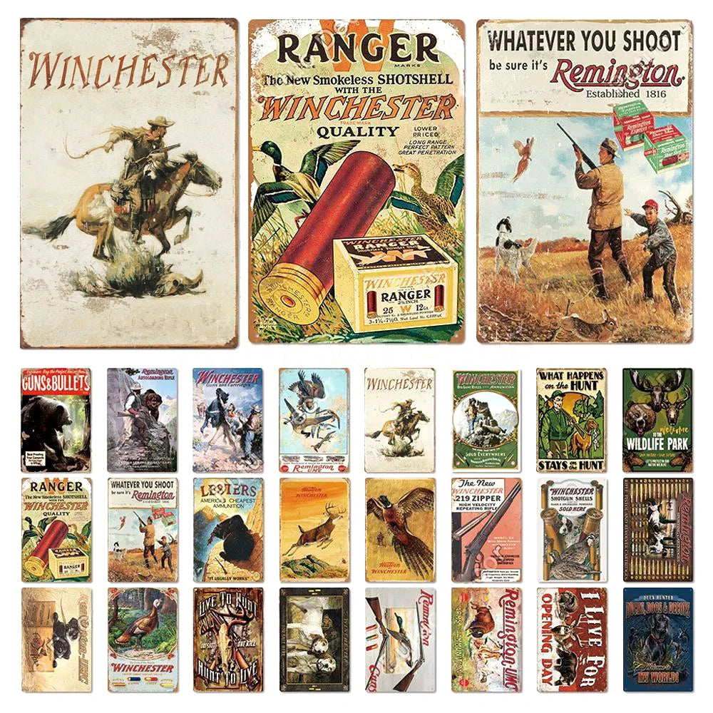 Vintage Hunting Plaque Metal Posters Signs Wall Decor for Man Cave Room Decorative Metal Plate Hunter
