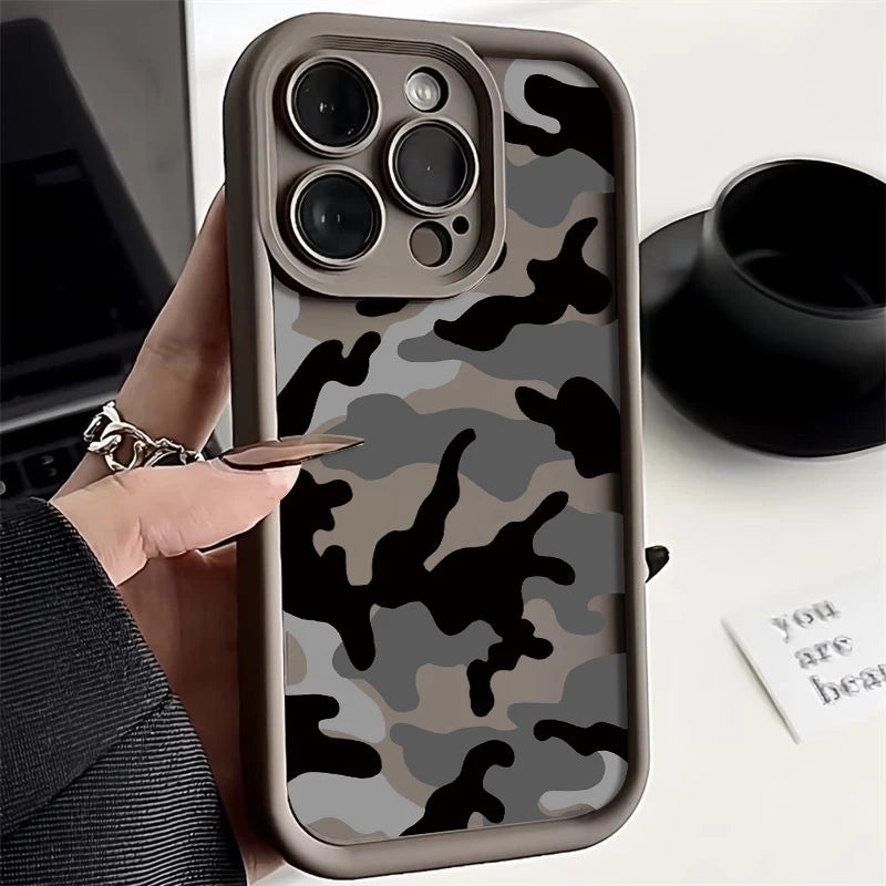 Camouflage Shockproof iPhone Case – Soft TPU Silicone Cover (Models 7–16 Pro Max)