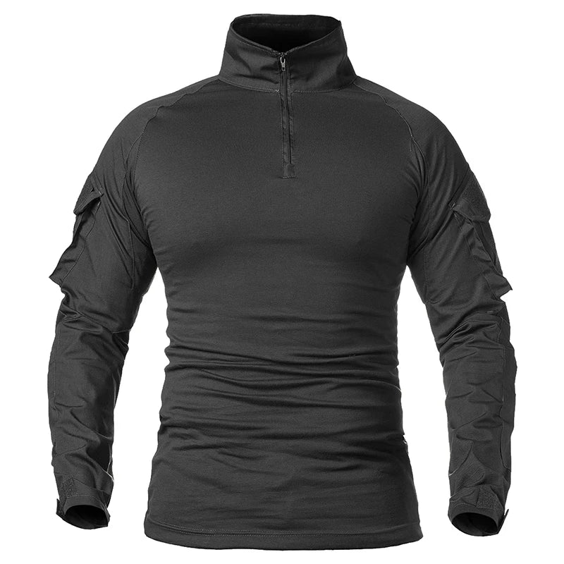 Mens US Army Tactical Multicam Military Combat Black T-Shirt Long Sleeve CP Camouflage Airsoft Shirts Camping Hunting Clothing