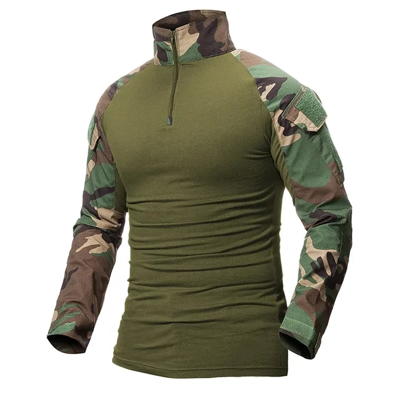 Mens US Army Tactical Multicam Military Combat Black T-Shirt Long Sleeve CP Camouflage Airsoft Shirts Camping Hunting Clothing