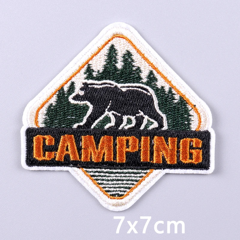 Nature & Wildlife Embroidered Iron-On Patch – Mountains, Animals & Adventure Design