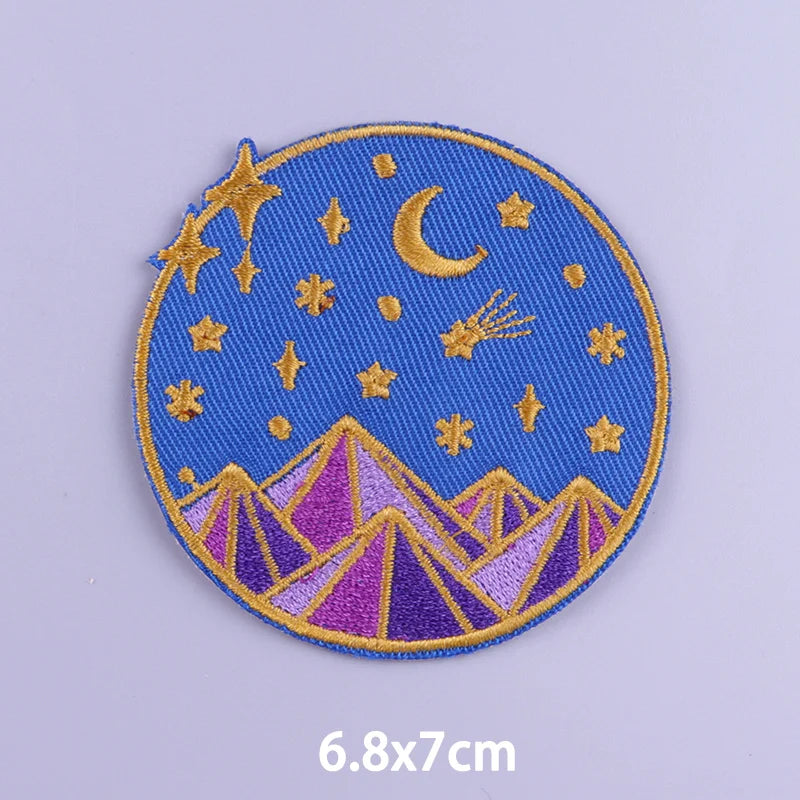 Nature & Wildlife Embroidered Iron-On Patch – Mountains, Animals & Adventure Design