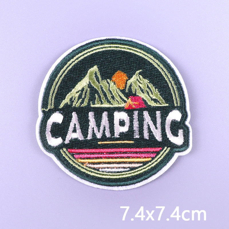 Nature & Wildlife Embroidered Iron-On Patch – Mountains, Animals & Adventure Design