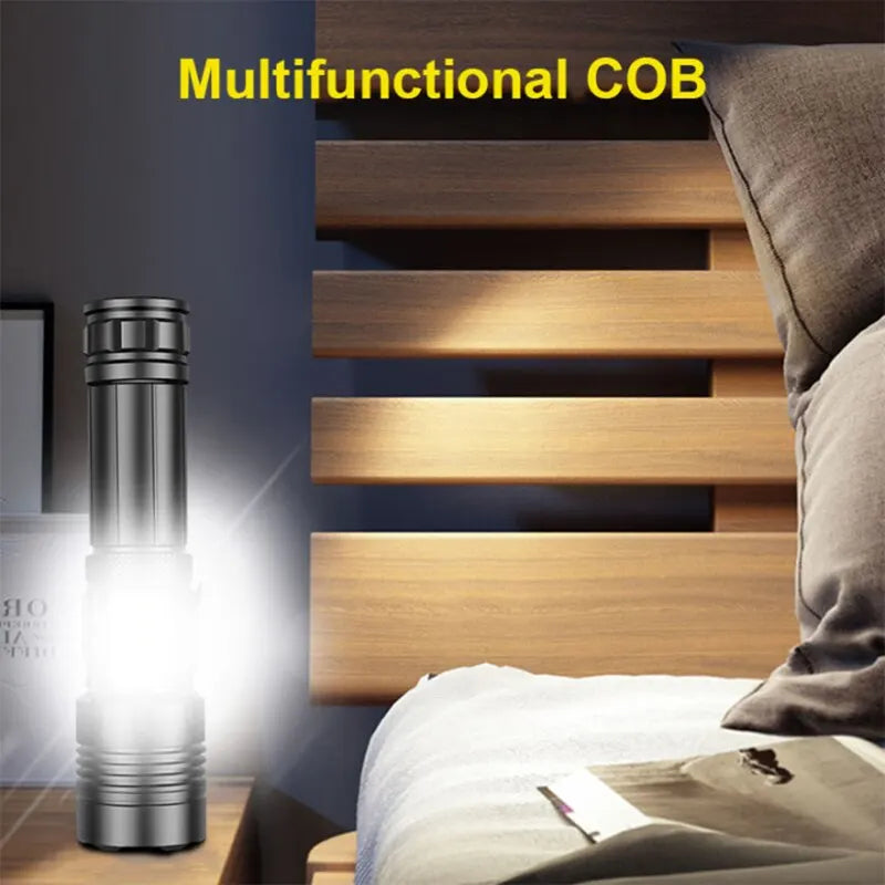 Super XHP120 Tactical LED Flashlight – Rechargeable High-Power Torch with USB & Zoom Focus