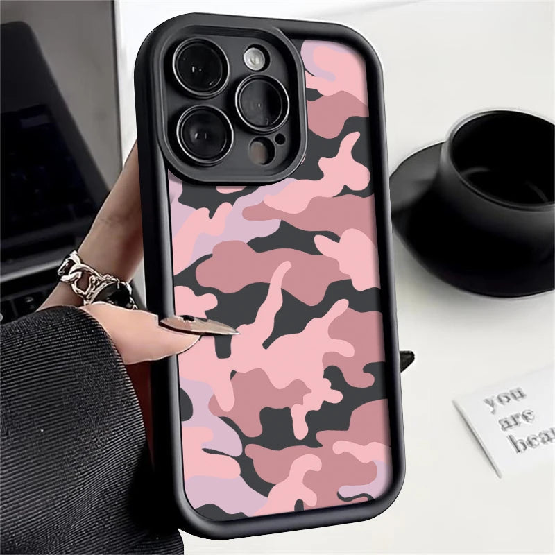 Camouflage Shockproof iPhone Case – Soft TPU Silicone Cover (Models 7–16 Pro Max)