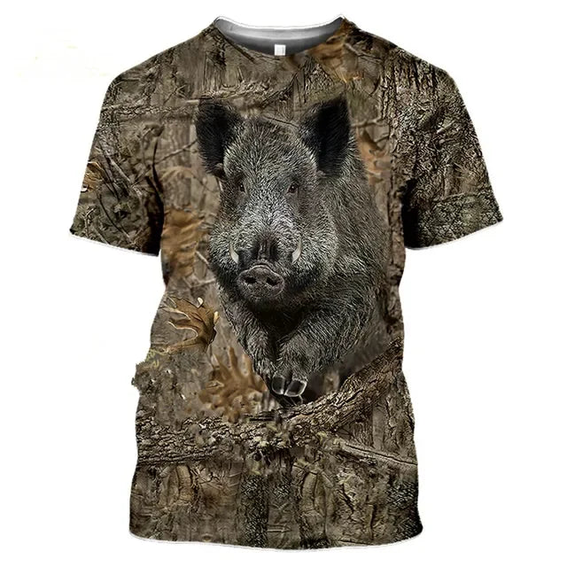Men's and women's camouflage hunting animal 3D T-shirt,deer,wild boar,wolf print short sleeved shirt,urban fashion