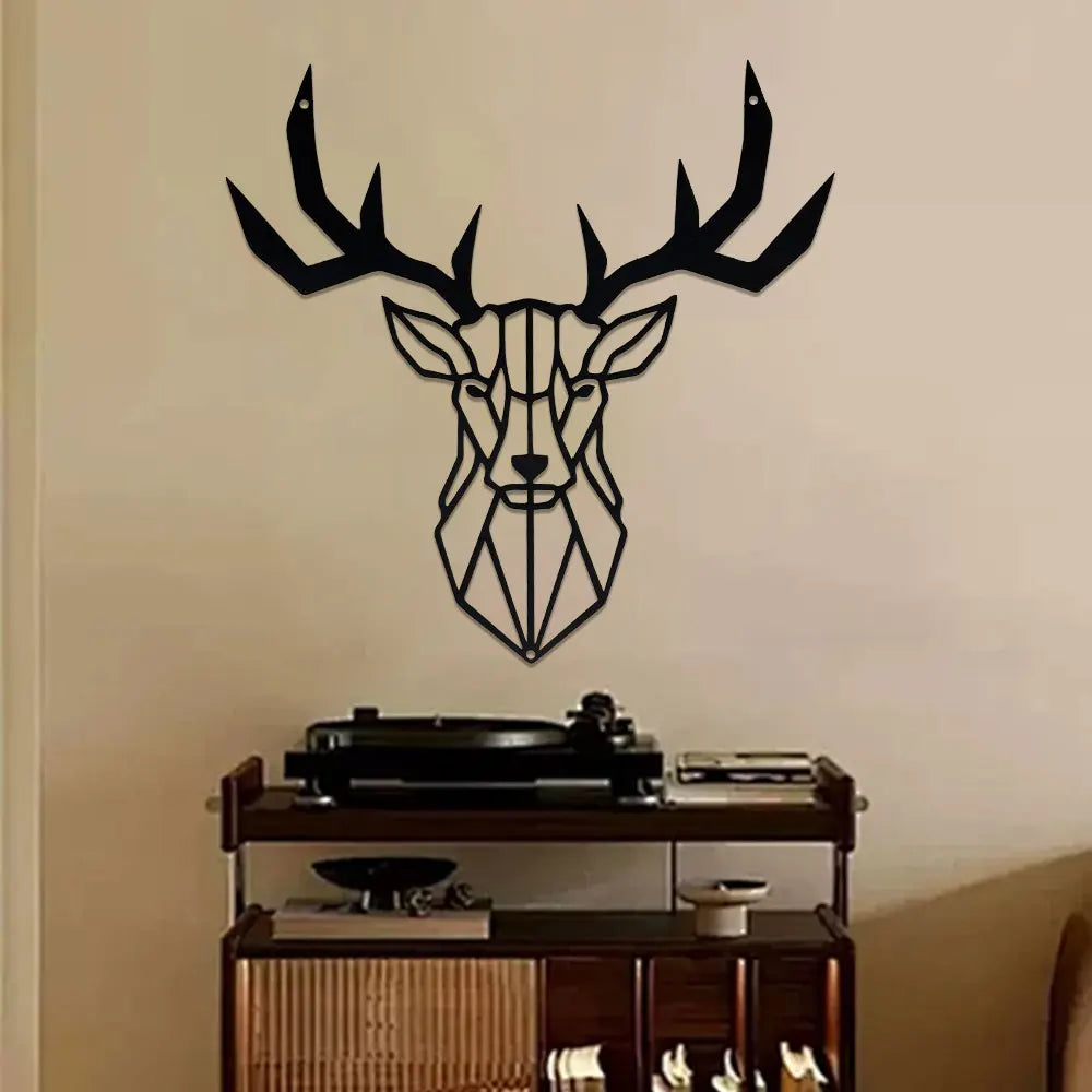Laser Engraved Metal Iron Deer Head Hollow Out Silhouette Decorative Painting Minimalism Home Crafts Indoor Outdoor Art Wall