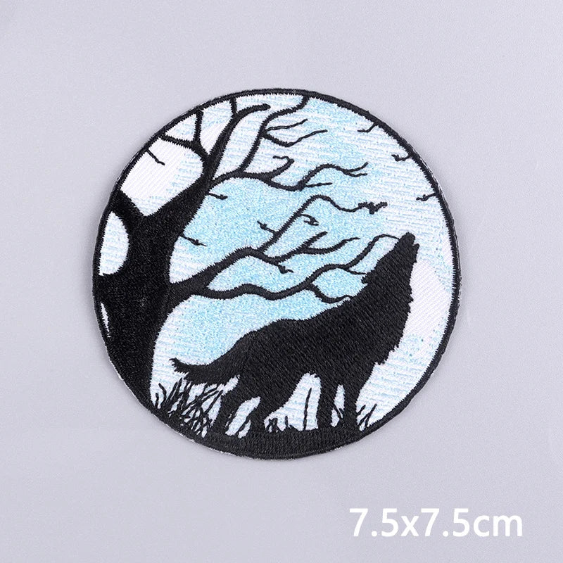 Nature & Wildlife Embroidered Iron-On Patch – Mountains, Animals & Adventure Design