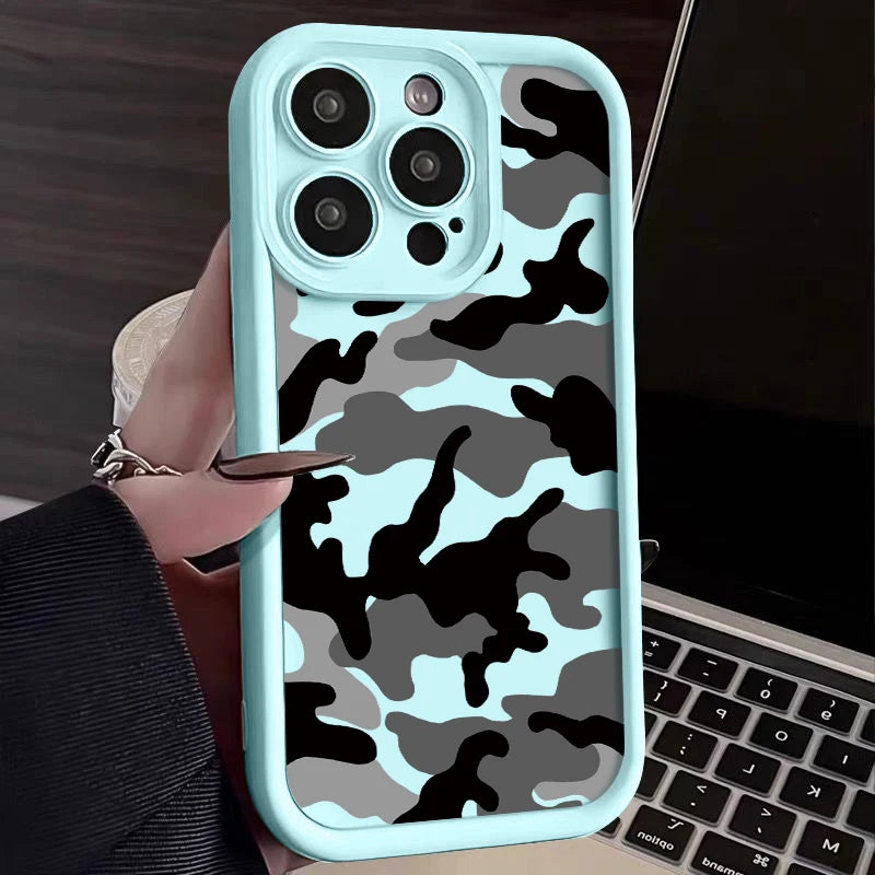 Camouflage Shockproof iPhone Case – Soft TPU Silicone Cover (Models 7–16 Pro Max)