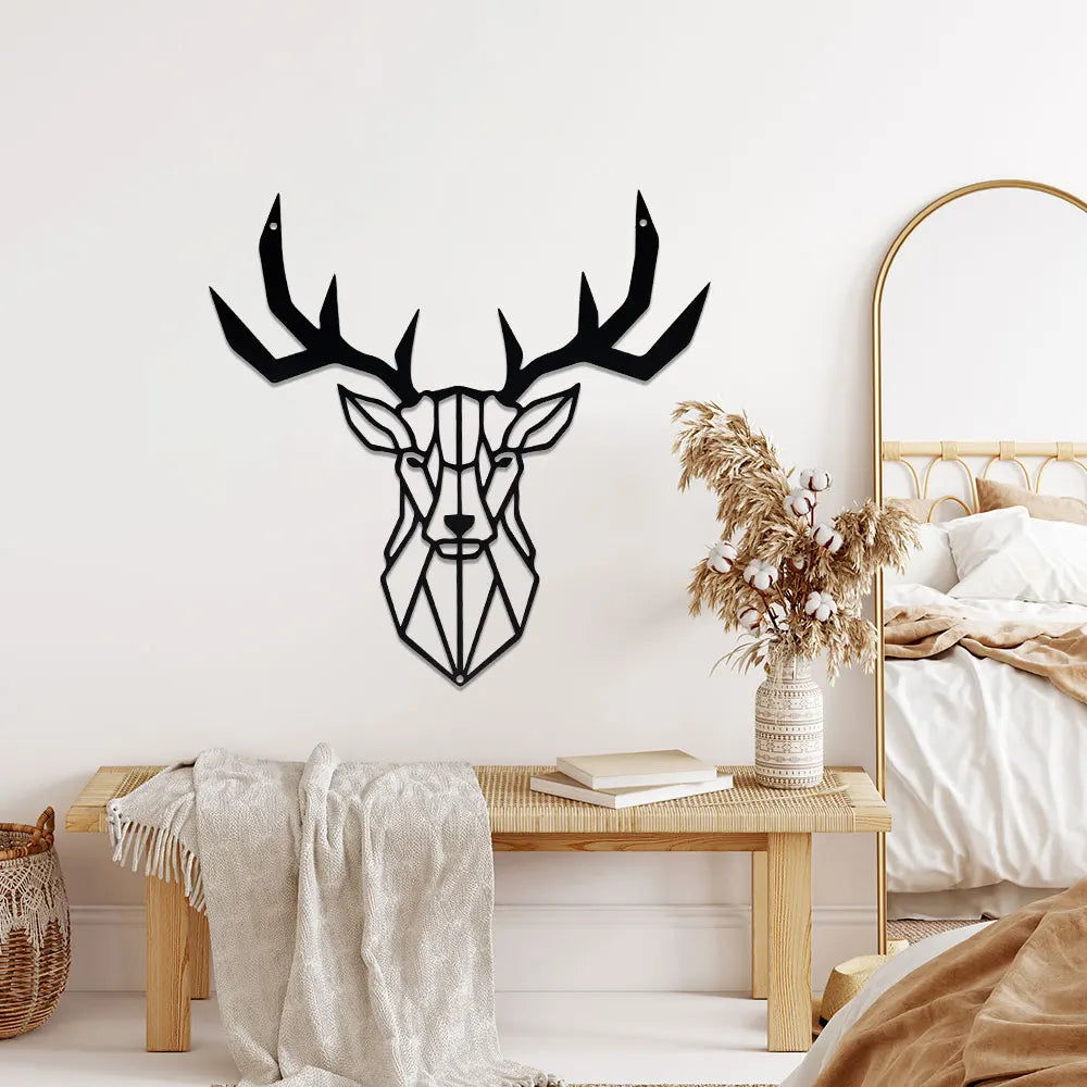 Laser Engraved Metal Iron Deer Head Hollow Out Silhouette Decorative Painting Minimalism Home Crafts Indoor Outdoor Art Wall
