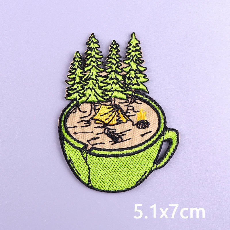 Nature & Wildlife Embroidered Iron-On Patch – Mountains, Animals & Adventure Design