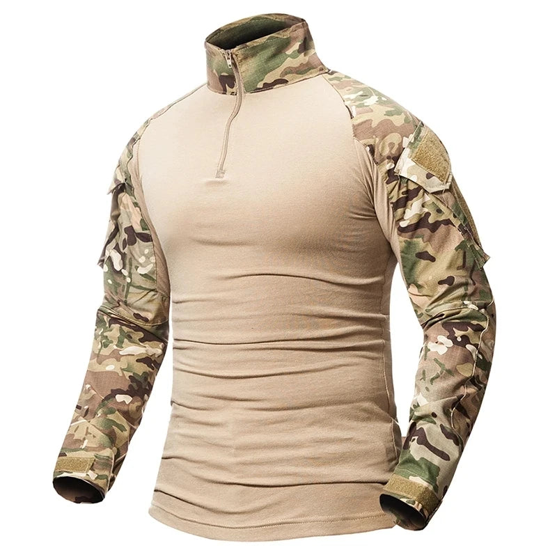 Mens US Army Tactical Multicam Military Combat Black T-Shirt Long Sleeve CP Camouflage Airsoft Shirts Camping Hunting Clothing