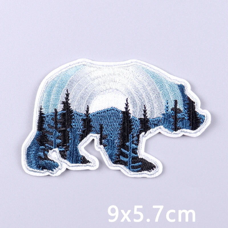 Nature & Wildlife Embroidered Iron-On Patch – Mountains, Animals & Adventure Design
