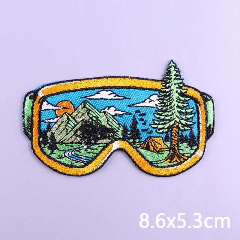Nature & Wildlife Embroidered Iron-On Patch – Mountains, Animals & Adventure Design