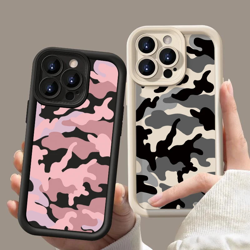 Camouflage Shockproof iPhone Case – Soft TPU Silicone Cover (Models 7–16 Pro Max)
