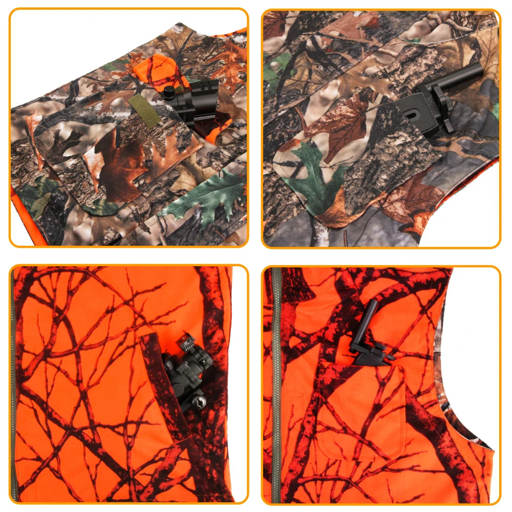 Orange Hunting Vest Men's Sleeveless Jacket Camouflage Field Breathable Hunting Vest With Many Multi Pockets Outdoors Waistcoat