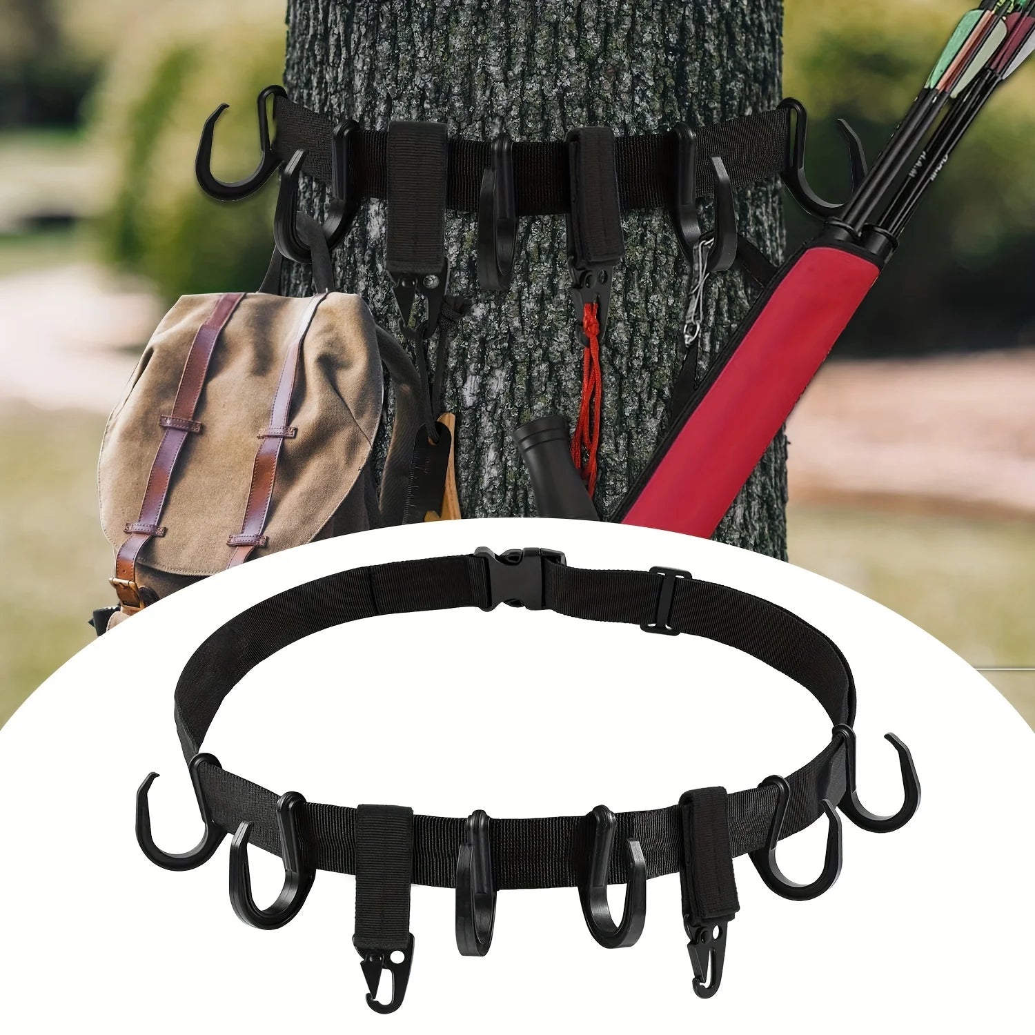 Tree Stand Gear Hanger Strap – Multi-Hook Accessory Holder for Hunting & Camping