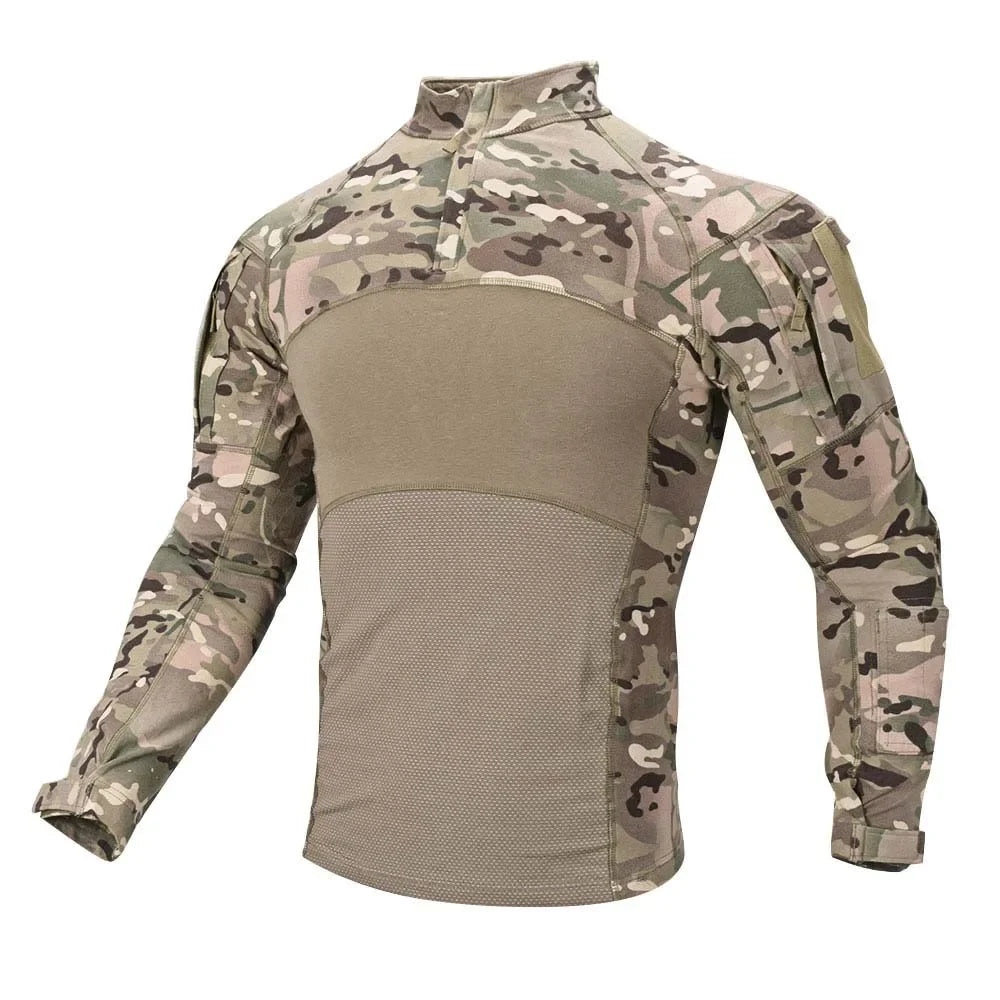 Mens Tactical Shirt 1/4 Zip Hunting Cothes Combat Shirts Fishing Hiking Shirts Casual Pullover Tops Wear-Resistance