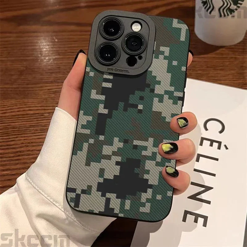 Graffiti Army Green Camo iPhone Case – Soft Cover for 7–16 Pro Max