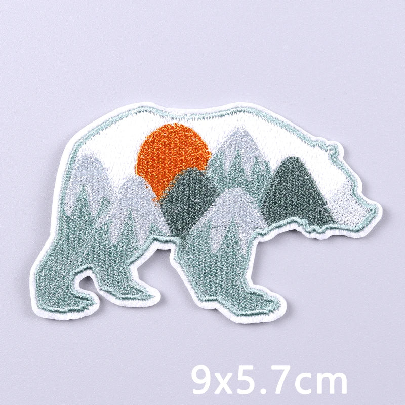 Nature & Wildlife Embroidered Iron-On Patch – Mountains, Animals & Adventure Design