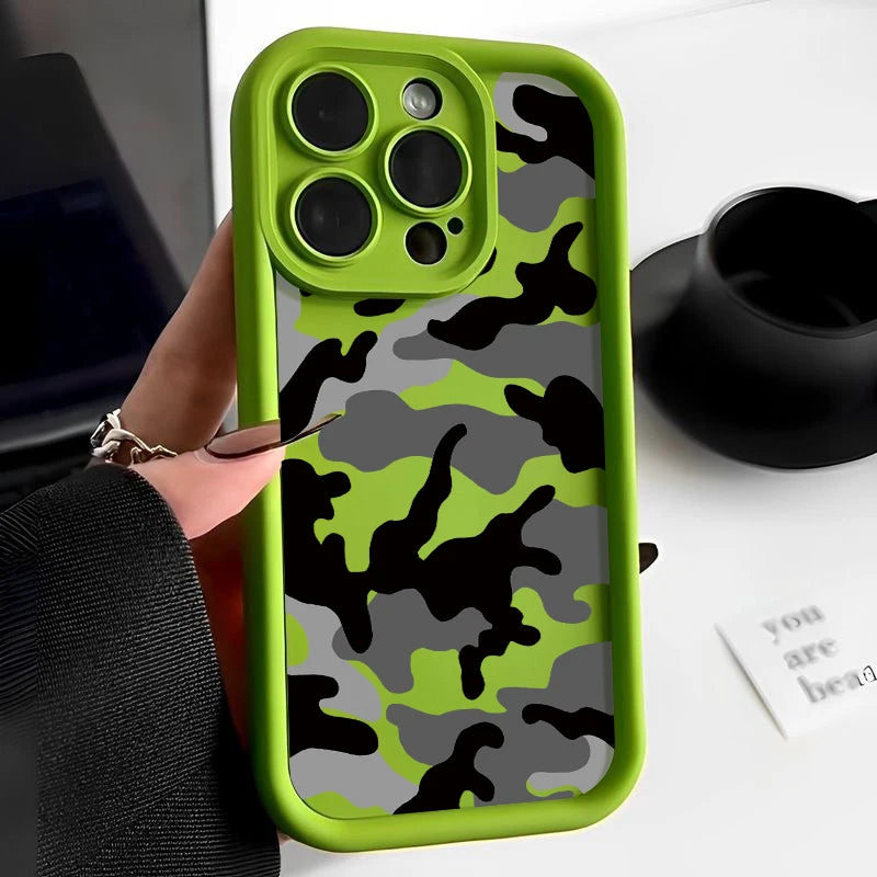 Camouflage Shockproof iPhone Case – Soft TPU Silicone Cover (Models 7–16 Pro Max)