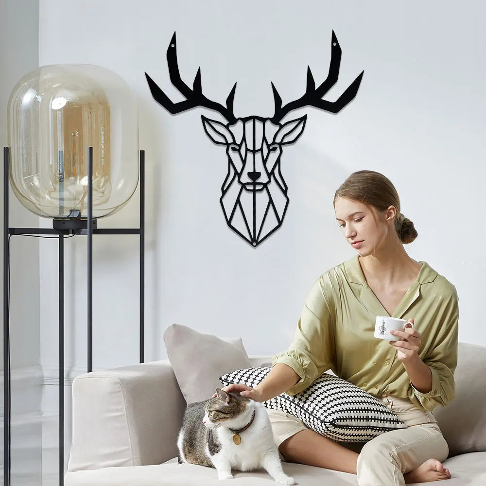 Laser Engraved Metal Iron Deer Head Hollow Out Silhouette Decorative Painting Minimalism Home Crafts Indoor Outdoor Art Wall