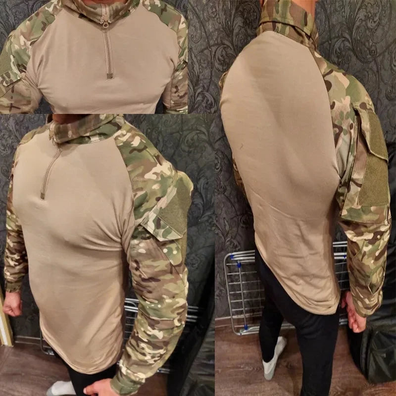 Mens US Army Tactical Multicam Military Combat Black T-Shirt Long Sleeve CP Camouflage Airsoft Shirts Camping Hunting Clothing